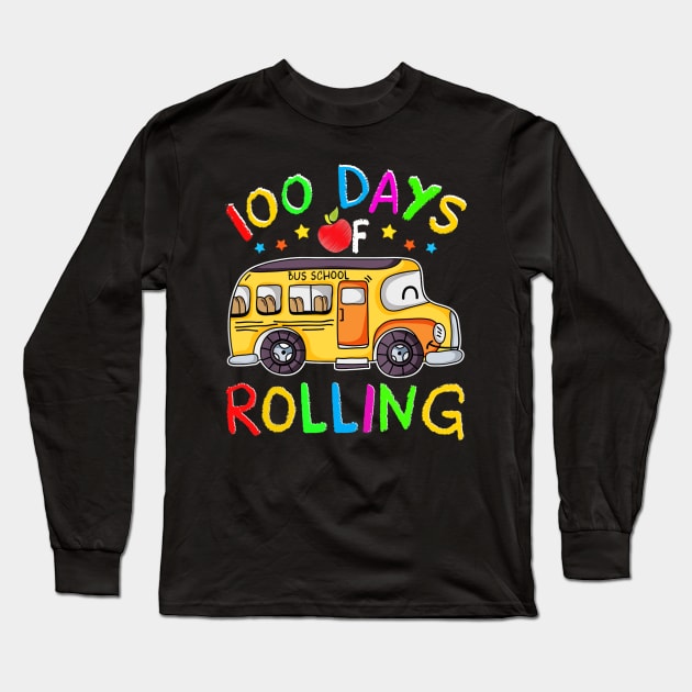 100 Days Of Rolling School Bus 100 Days Of School Gifts Long Sleeve T-Shirt by Manonee
